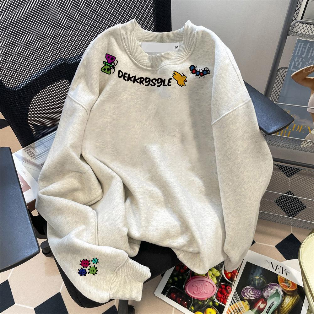 

Vintage Hong Kong Style Heavy Crew Neck Sweater Men s Autumn and Winter American Loose Without Hat Couple Fleece Thicker Women s Trend M