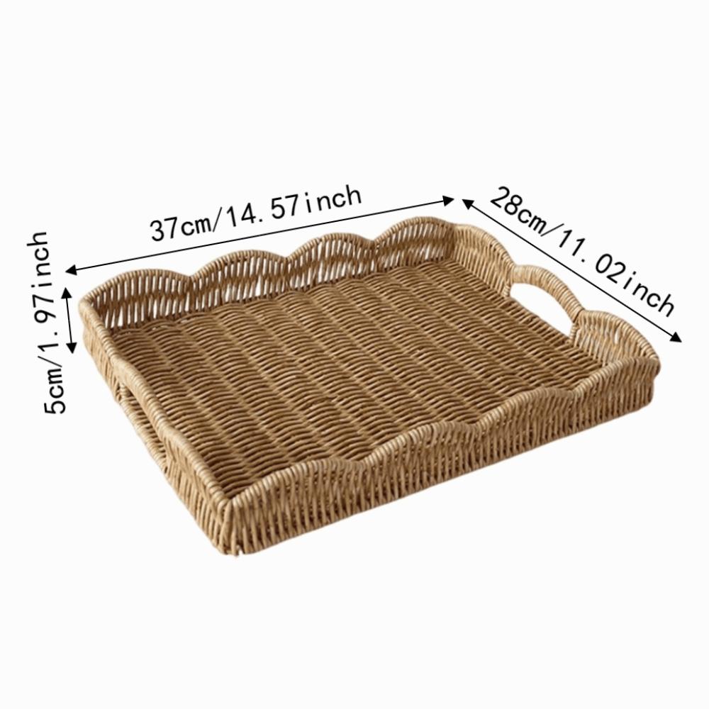 Large Capacity Food Serving Tray Rectangular Woven Decorative Platter Woven Storage Tray Household
