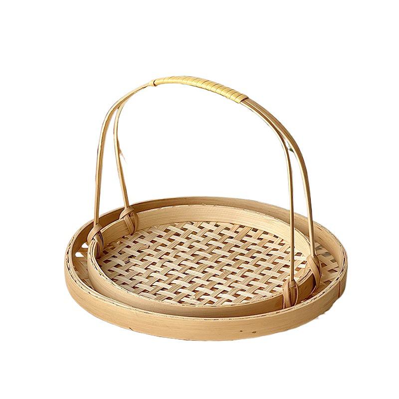 Artisanal Bamboo Woven Snack & Fruit Tray with Handle
