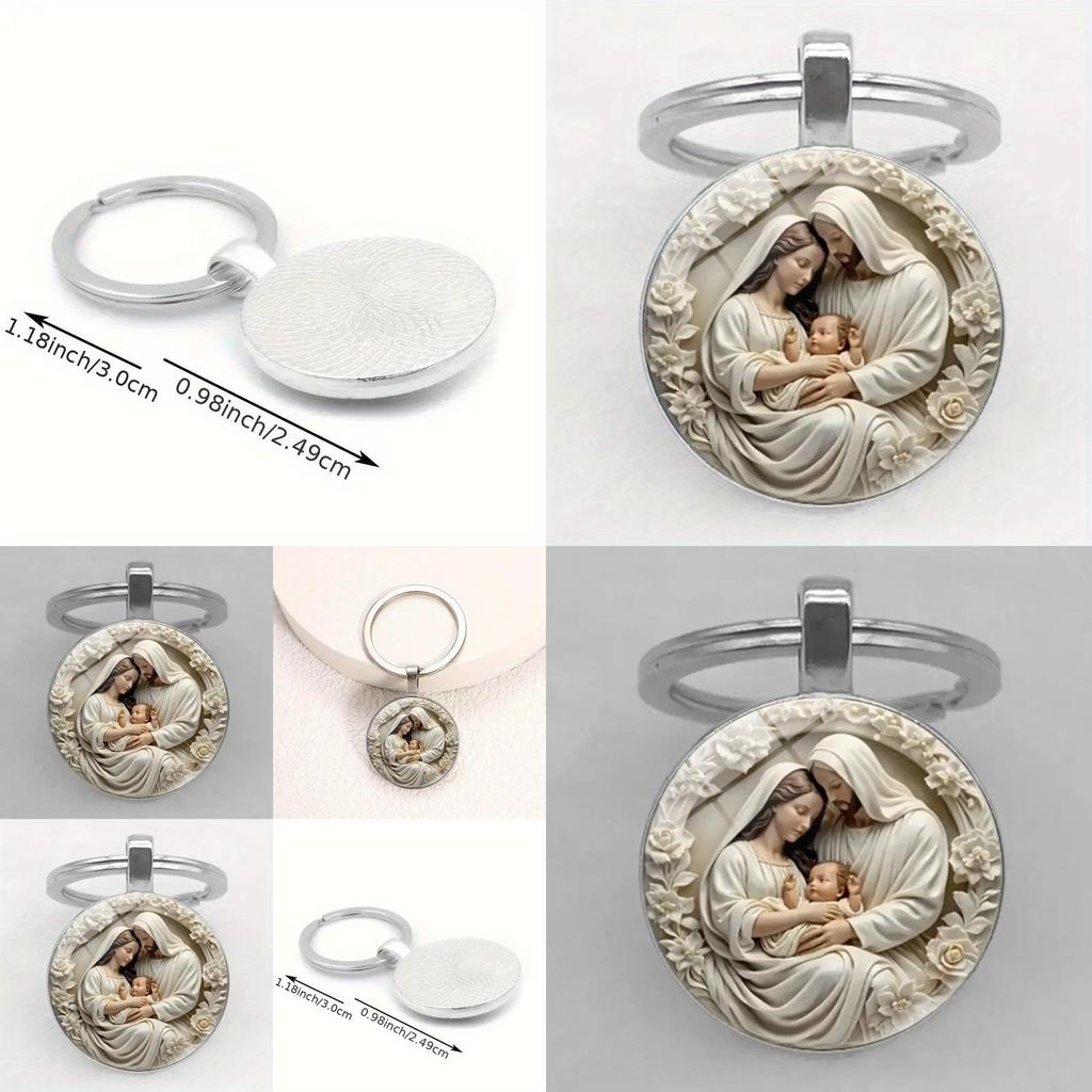 Religiöser Mutter Muster Glas Schlüsselanhänger Anhänger Mit Stilvollem Finish Für Sammler Und Accessoires