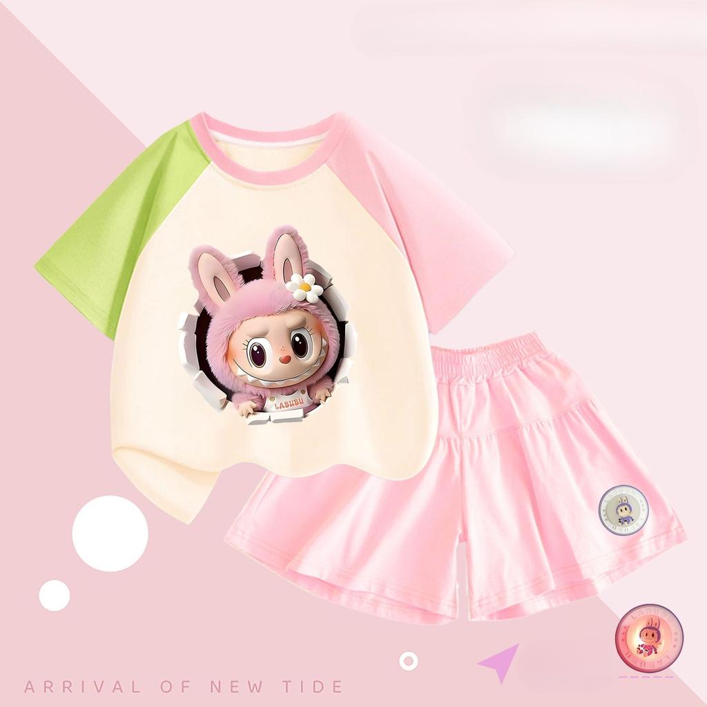 Children's Fashion LBB Set, Summer Girls' Casual T-shirt and Shorts Two-piece Set