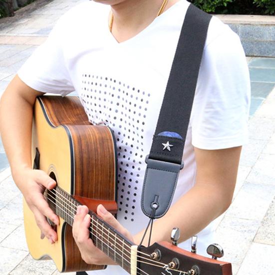 Cotton Adjustable Faux Leather Ends Acoustic Electric Guitar Bass Sling Strap