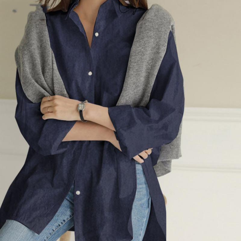 Fashion Casual Plus Size Loose Women's Shirts Button Up Long Sleeve Irregular Autumn White Blouses Women Solid Simple Office Ladies Blouse Tops 26027