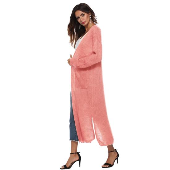 Lässiger Damen Herbst Winter Einfarbig Langarm Schlitztaschen Warmer Cardigan