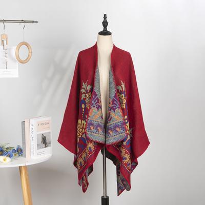 Double-Sided Imitation Cashmere Jacquard Split Women'S Shawl Warm Thickened Shawl Air-Conditioned Room Travel Cloak
