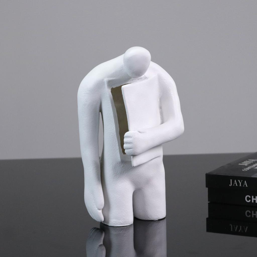 Modern Simple White Resin Happy Portrait Character Ornaments Model Room Study Living Room Dining Room Soft Decorations