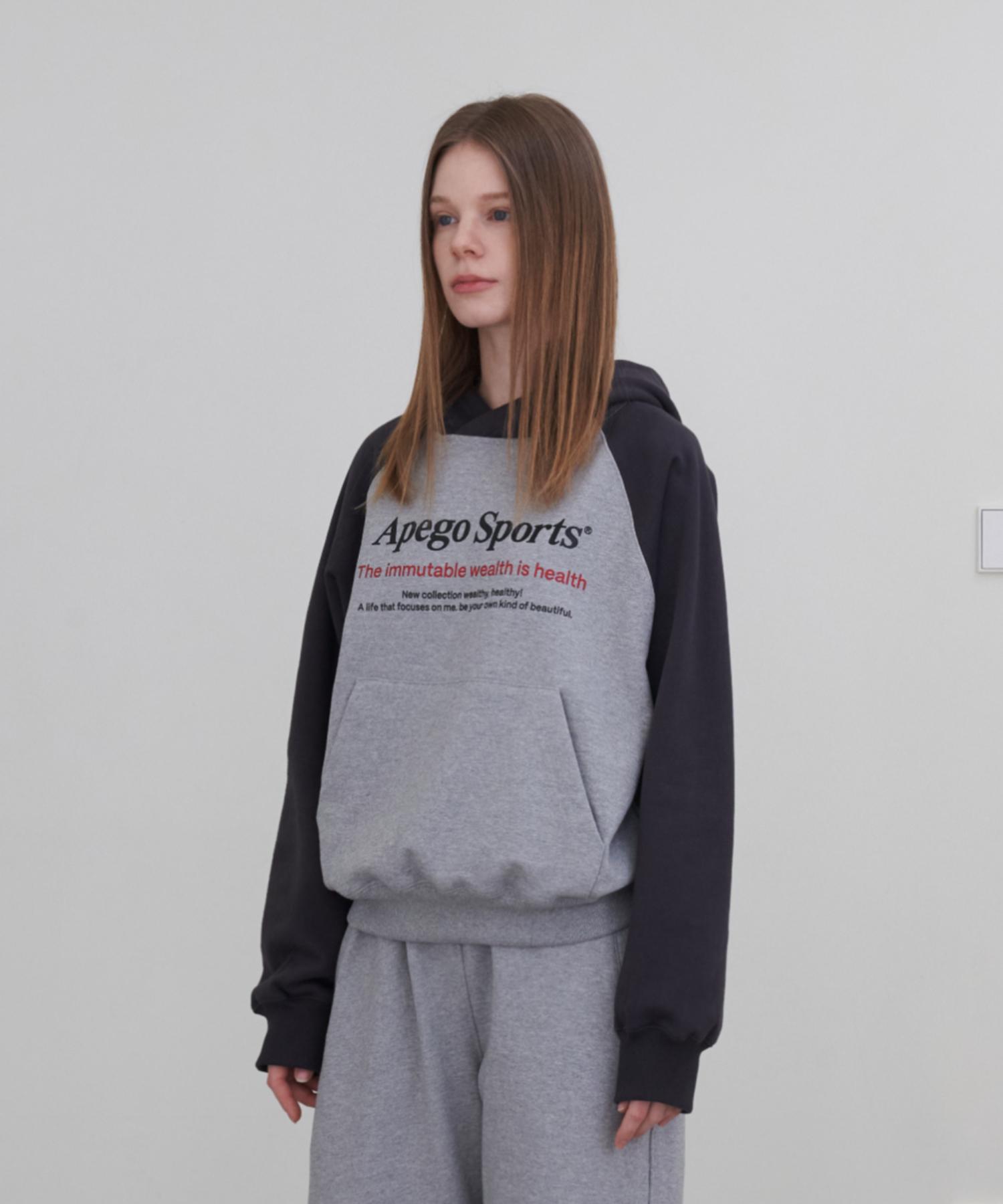 Apego Sports Raglan Logo Hoodie Melange Gray #3(L)