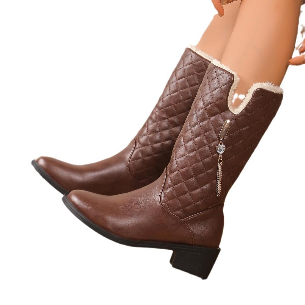 Anti-slip Shoes - Women's Mid-calf Boots for Autumn and Winter - Women's Pointed-toe Boots - Large Size
