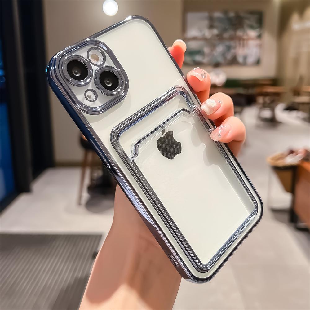 16 Pro Max Photo Pocket Shockproof Silicone Cover For For Iphone 11 12 13 14 15 Electroplated Transparent Card Holder Wallet Case