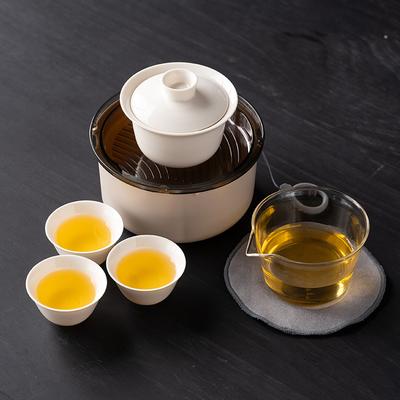 Table basse de luxe léger, set de thé de voyage kung fu d'extérieur, gris végétal, gaiwan pour invités rapides, trois tasses, souvenir commémoratif d'affaires