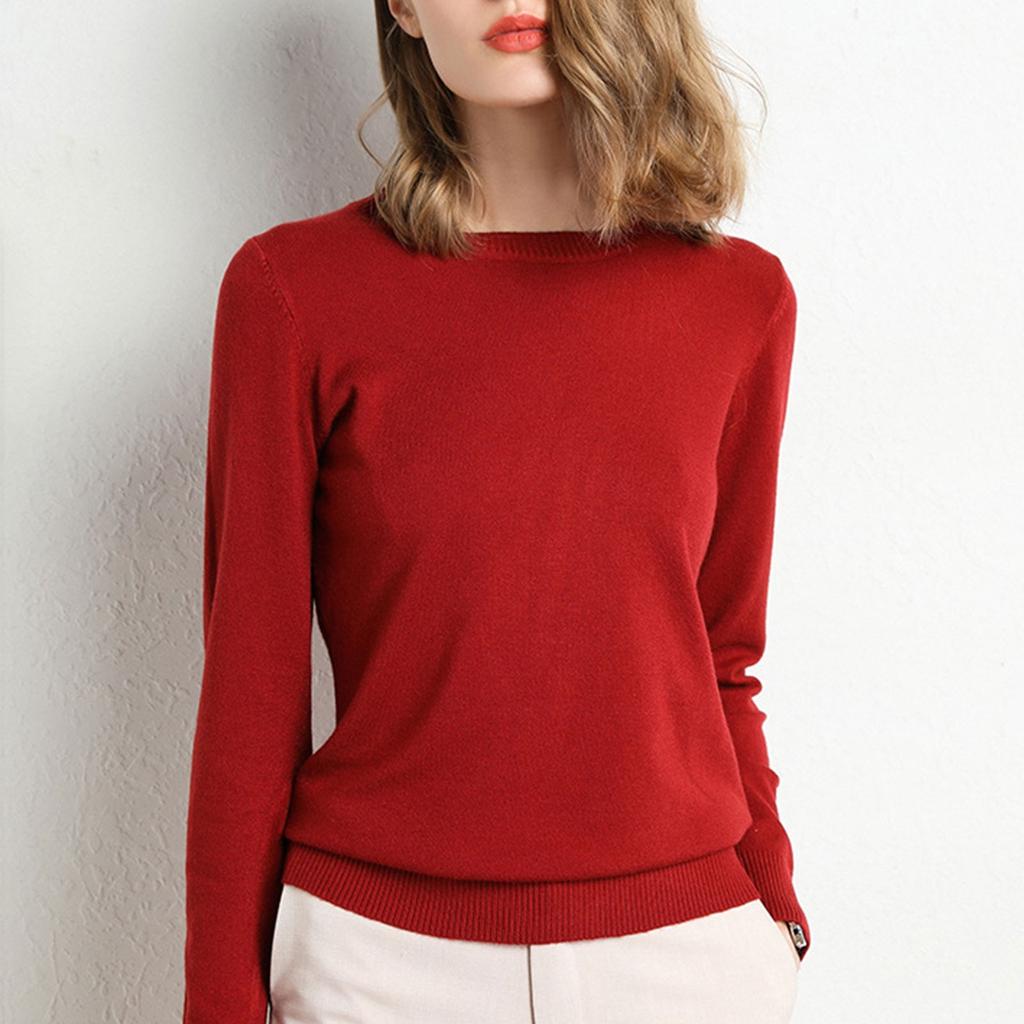 Dámský pletený svetr s dlouhým rukávem a kulatým výstřihem, volný tenký top