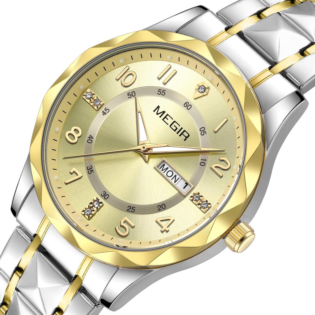 MEGIR Minimalist Fashion Quartz Wristwatch for Men Large Dial Business Leisure Watches with Date Week Clock Montre Homme 1093