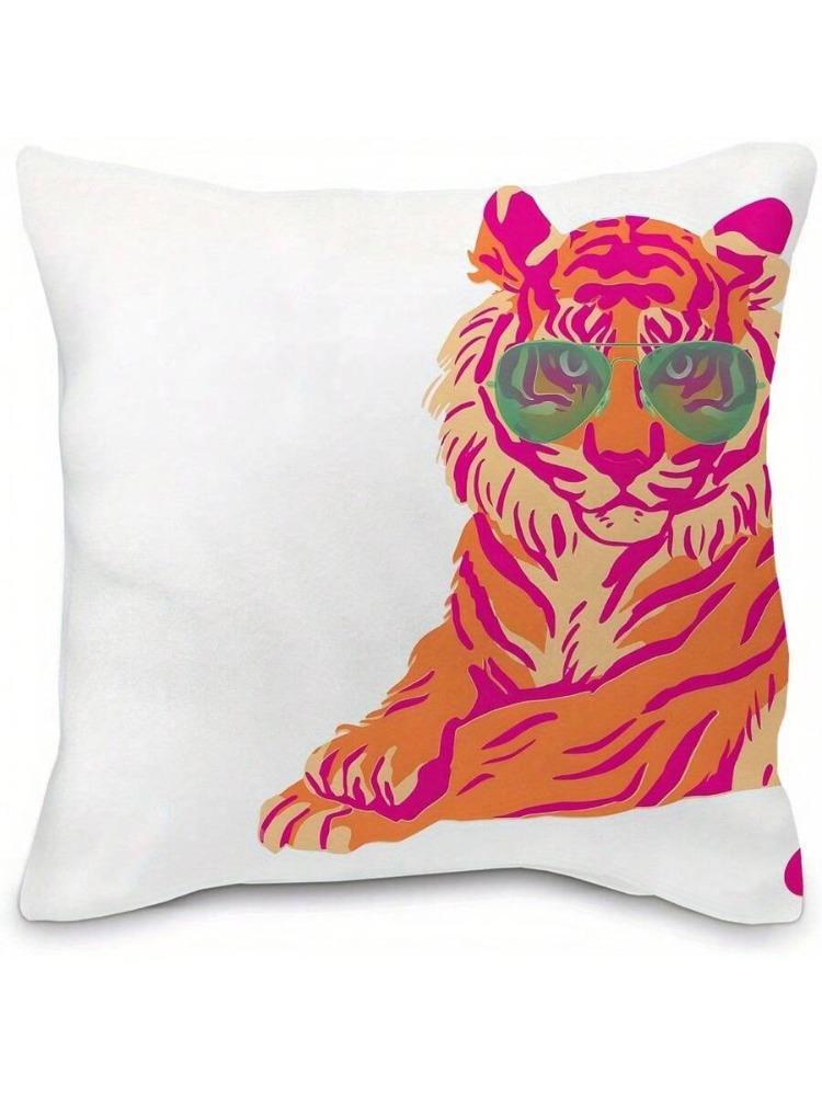 Cool Tiger Wearing Sunglasses Cushion Cover Pop Art Animal Pillow Case Colorful Home Decor for Living Room Sofa