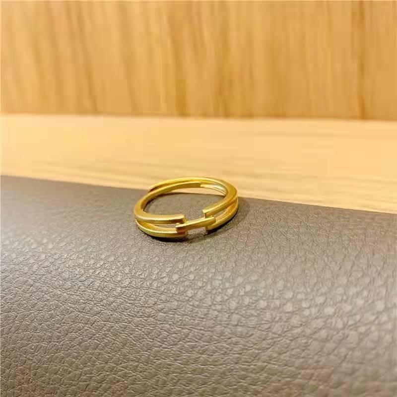 Vietnamese Brass Elegant Goldplated Double Ring Geometric Fashionable Open Adjustable Ring For Women