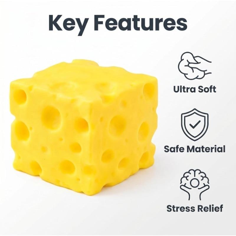 Yellow Cheese-Shaped Squishy Toy, Adult Stress Ball, Soft Creative Toy, Themed Cheese-Shaped Soft Silicone Toy, Relieves Stress, Promotes Relaxation