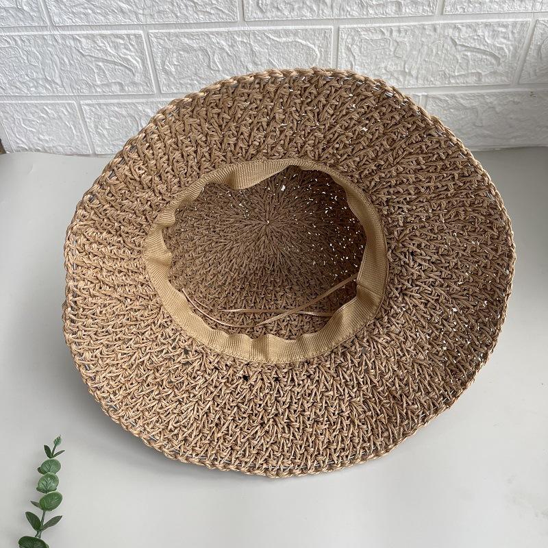 Women Summer Straw Hat Wide Brim Sun Hat With Simple Bowknot Casual Fisherman Cap Fresh Beach Sun Protection