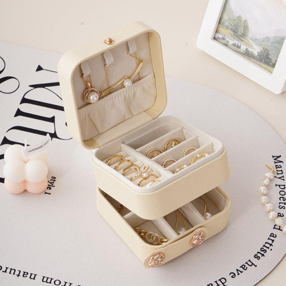 Double Layer Jewelry Packing Bag PU Leather Jewelry Display Box Simple Ring Holder  Outdoors