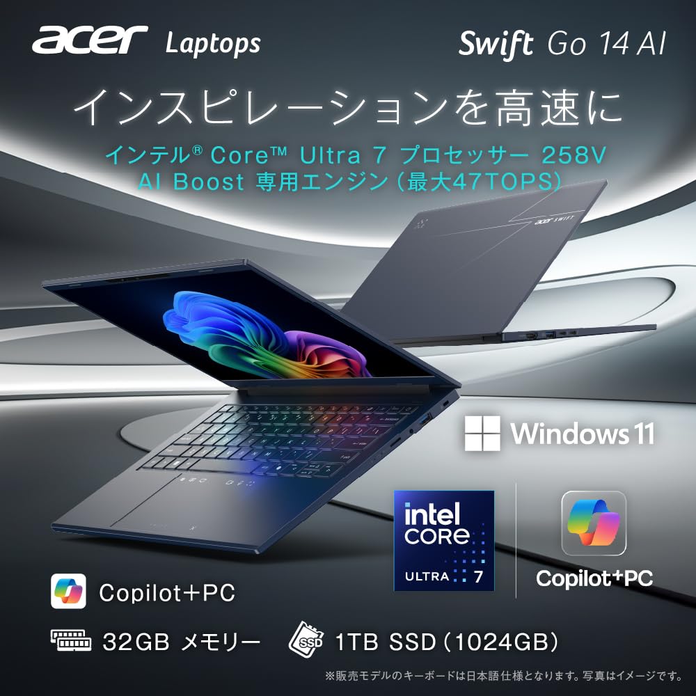Acer Swift Go 14 AI Intel Core Ultra OLED Glossy WUXGA 32GB 1TB Battery Thin and IR Japanese Steam Laptop, 7, Display, DCI-P3 100% 1610 Resolution,