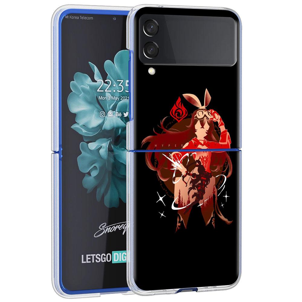 Anime Genshin Impact Case For Samsung Galaxy Z Flip 4 5G Transparent Hard Cell Phone Cover ZFlip Clear PC Luxury Shell Coque