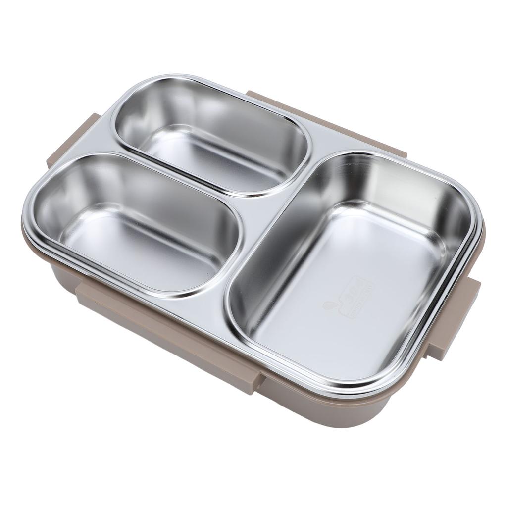 1.2L Lunch Box Container 304 Stainless Steel 3 Compartments Portable Detachable Food Warmer Food Container Khaki