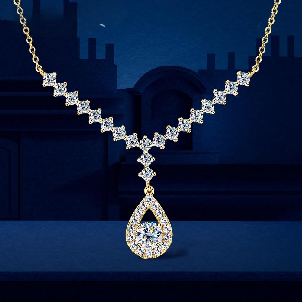 Sweetrain Moissanite Necklaces for Women Real Silver Chain 925 Pandant Lab Diamond Luxury Wedding Party Jewelry