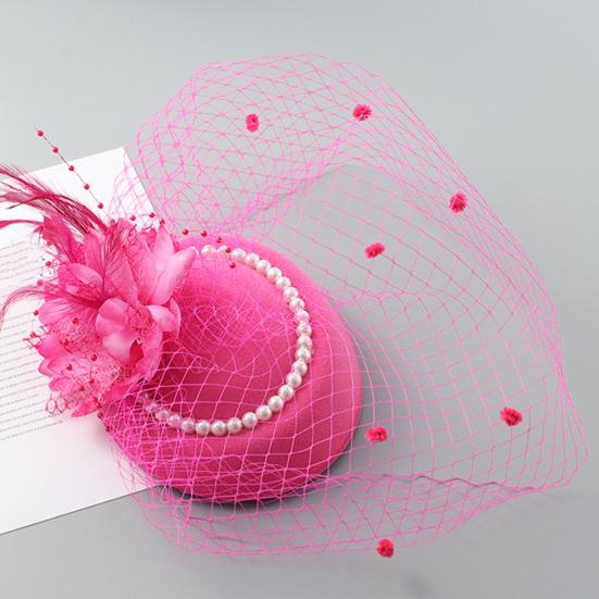 Vintage Style Pillbox Hat with Faux Pearls Mesh Feather Decor Hair Topper Headwear Weddings Events Hair Accessories