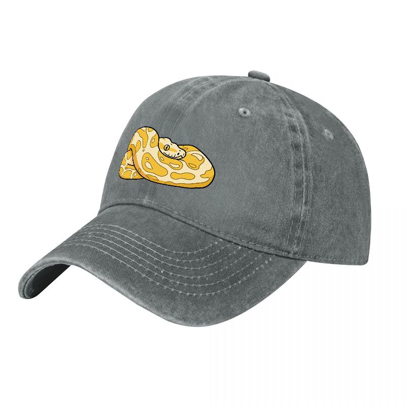 Snake Embroidered Washed Cotton Baseball Cap Classic Fit Unisex Outdoor Hat With Vintage Design And Comfortable Adjustable Back