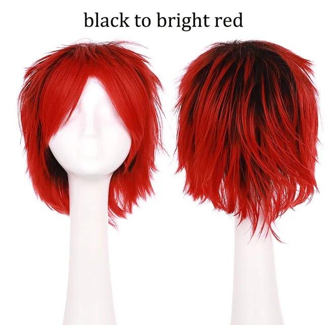 S-noilite Synthetic Short Wig Blue Brown Black Women Men Cosplay Costume Party Head Wigs Hair