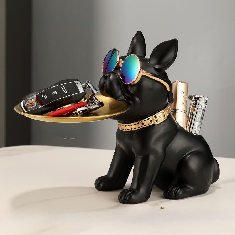 Harz Bulldog Schreibtisch Aufbewahrungsstatue Tier Skulptur Esstisch Dekoration Mehrzweck Büro Wohnkultur Tablett Dekor