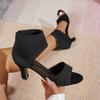 Fashionable High Heel Fish Mouth Knit Shoes Women's Summer 2026 New Style Plus Size Stocking Shoes With Tie Back Strap