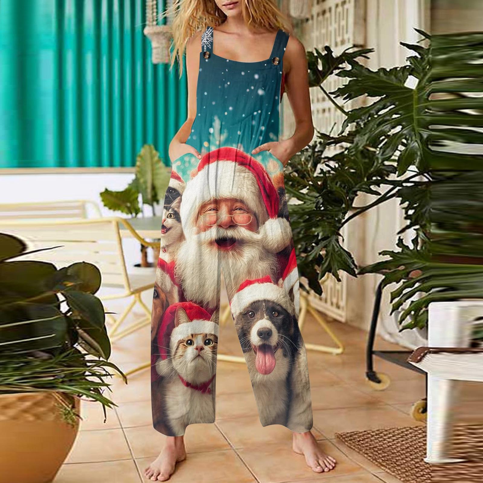 

Женский повседневный комбинезон с рождественским принтом, хлопковый комбинезон без рукавов с принтом L