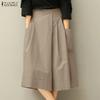ZANZEA Womens Casual Elastic Waist Loose Wide Leg Cropped Pants