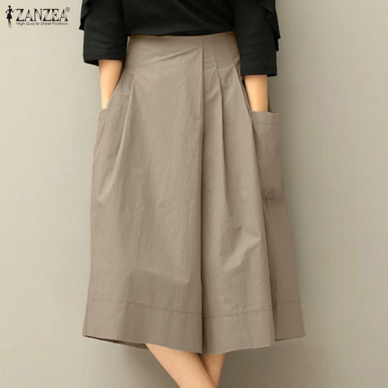 ZANZEA Womens Casual Elastic Waist Loose Wide Leg Cropped Pants