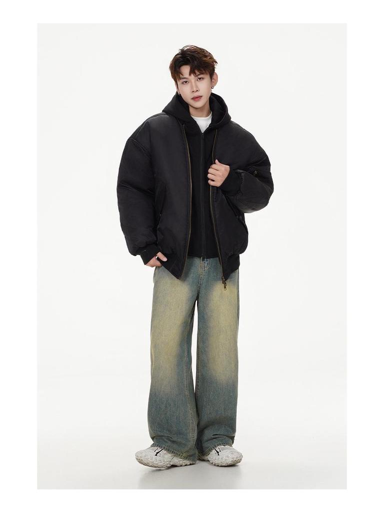 Herren Winter Kapuzen-Faux-Zweiteiler Fliegerjacke - Trendiger Patchwork Baseballmantel