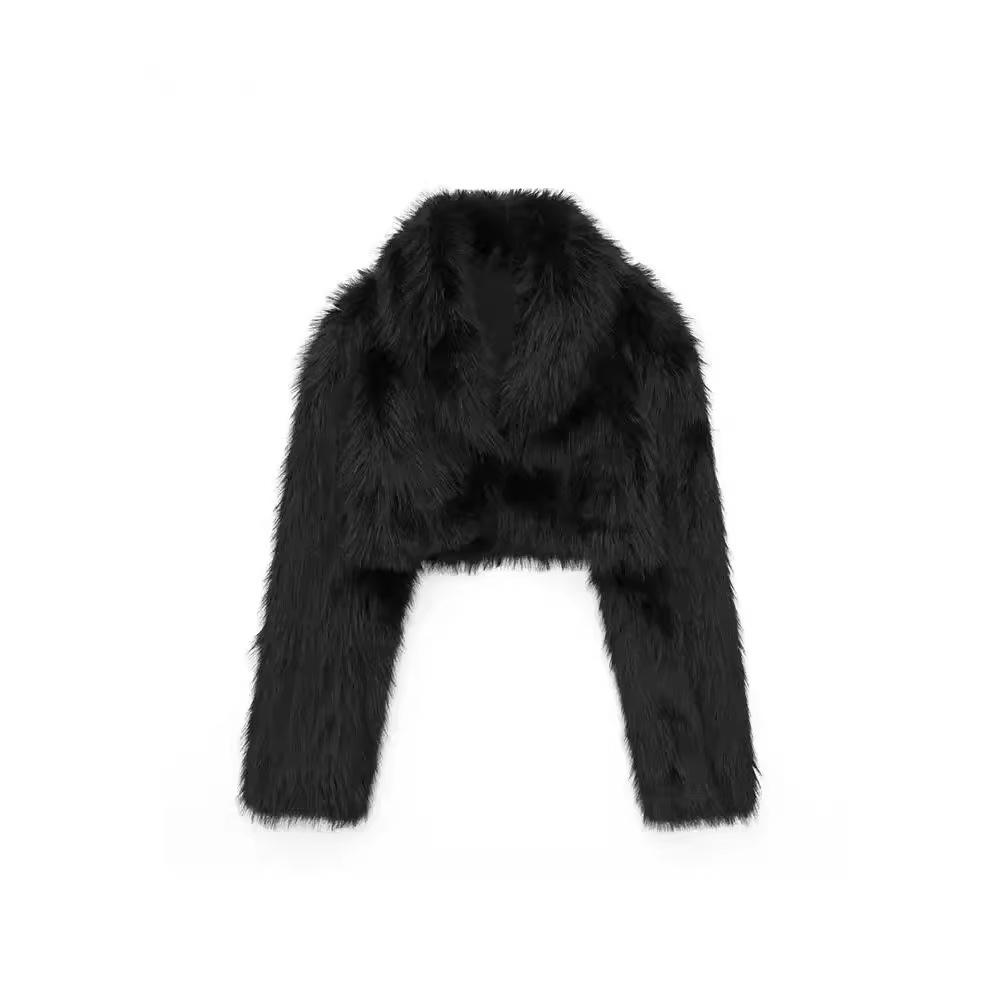 European and American autumn and winter new models, European and American style women's clothing, French black artificial fur short coat fur models