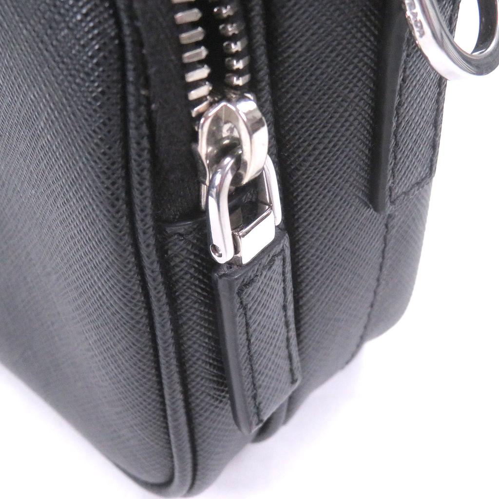 Great PRADA Shoulder Bag Triangle logo mini pouch black Safiano Used