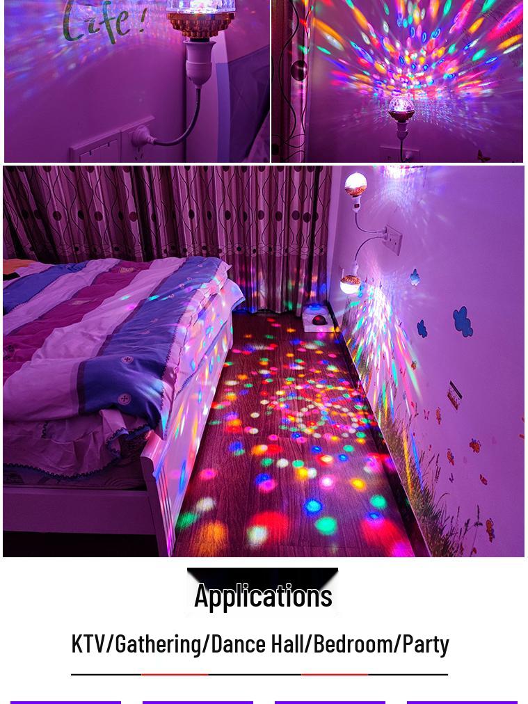 Golden LED Rotating Magic Ball Light - Six-Color Crystal Bulb with E27 Base for KTV Strobe and Atmosphere Lighting
