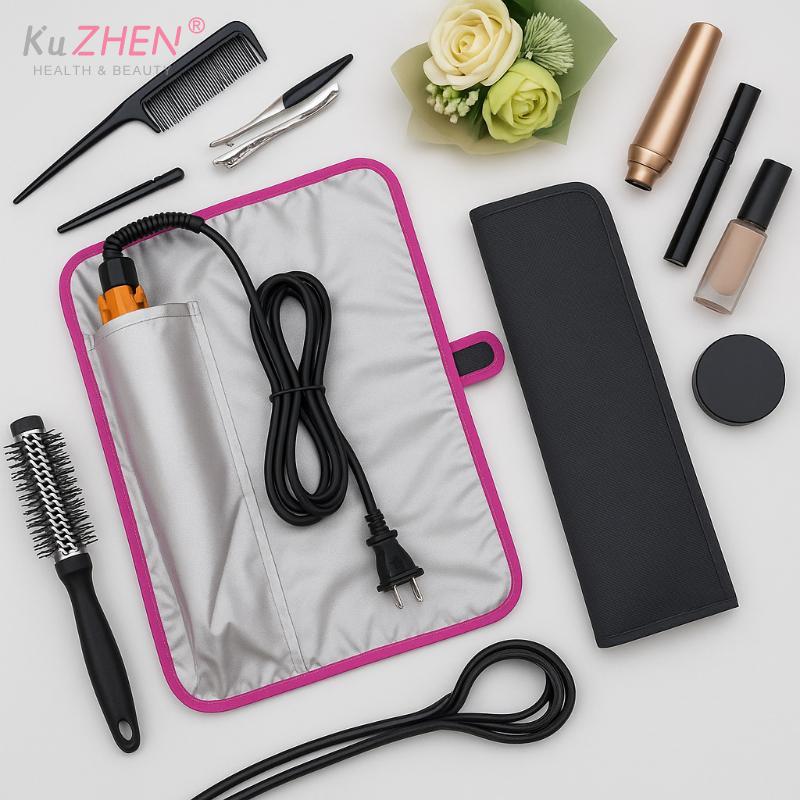 1*Portable Anti-Heat Mats Heat Resistant Mat Pouch For Hair Straightener Flat Iron Curling Iron Prevent Burns Styling Organizer