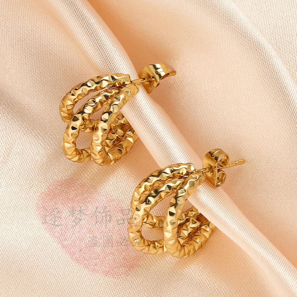 18K Gold Pleated Silver Titanium Steel Stud Earrings - Luxury European & American Design