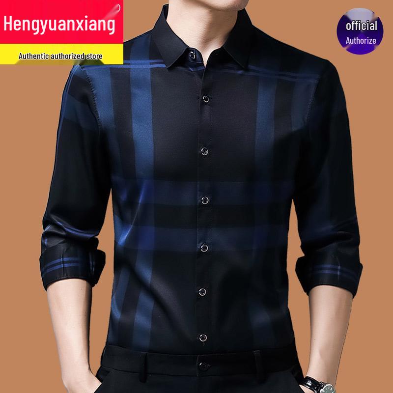Hengyuanxiang Men's Autumn Plaid Long Sleeve Iron-Free Casual Shirt