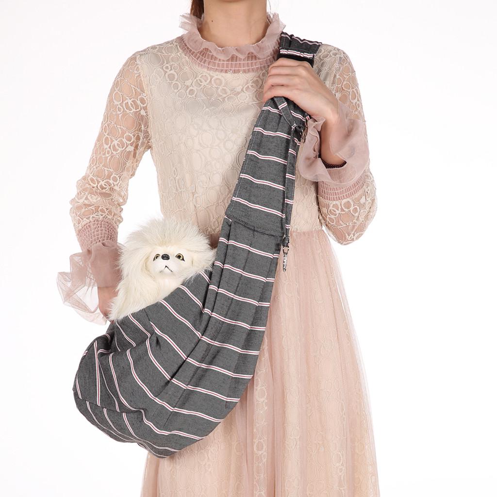 

Small Pet Dog Cat Carrier Shoulder Sling Stripe Pattern Shoulder Bag чёрный