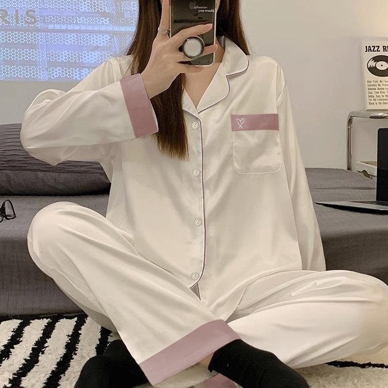 Summer High-End Green Fashion Lapel Pajamas Women'S Long-Sleeved Trousers Plant Flower Loungewear Set