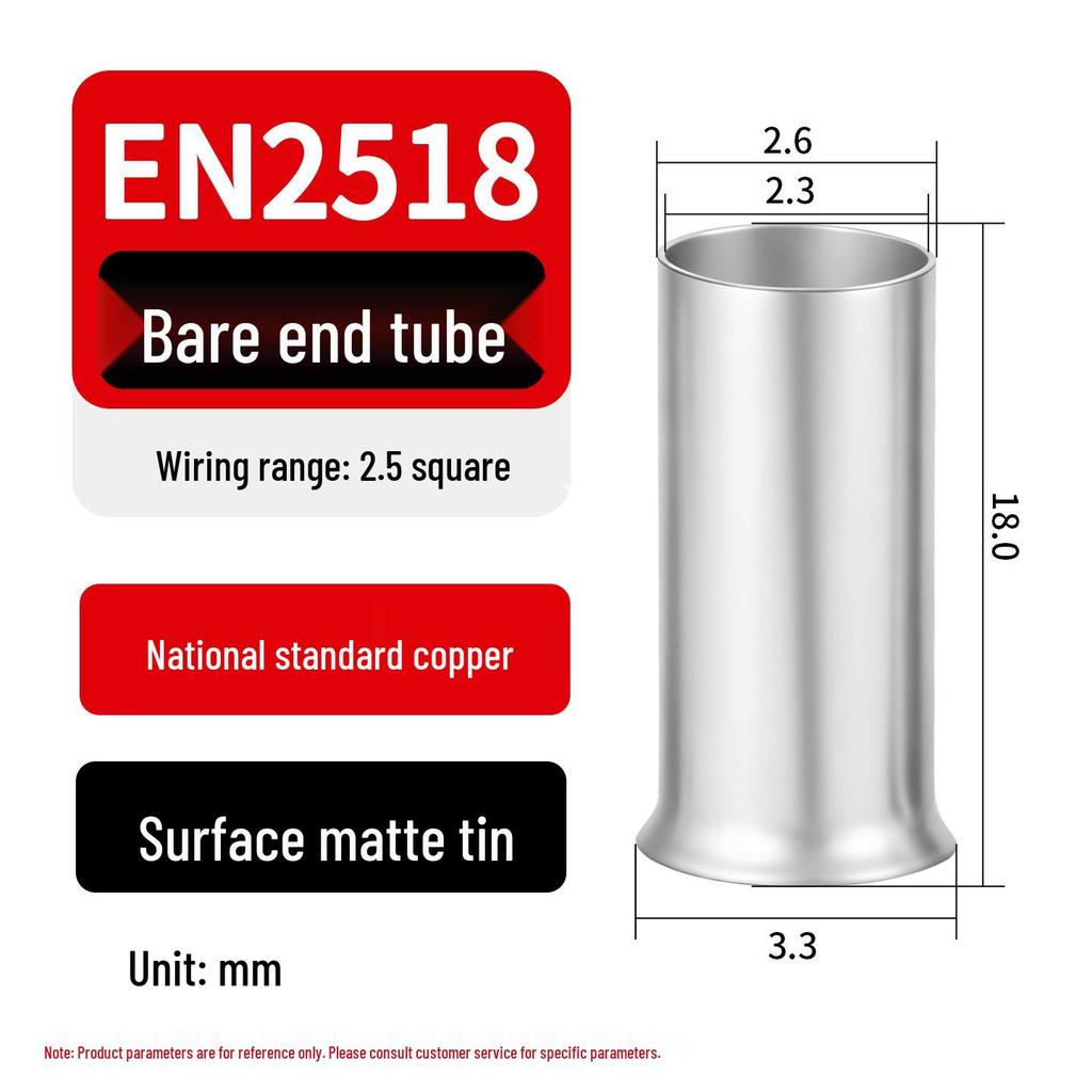 EN Tubular Bare End Cold Crimp Terminal - Purple Copper Pin Type Connector Lug