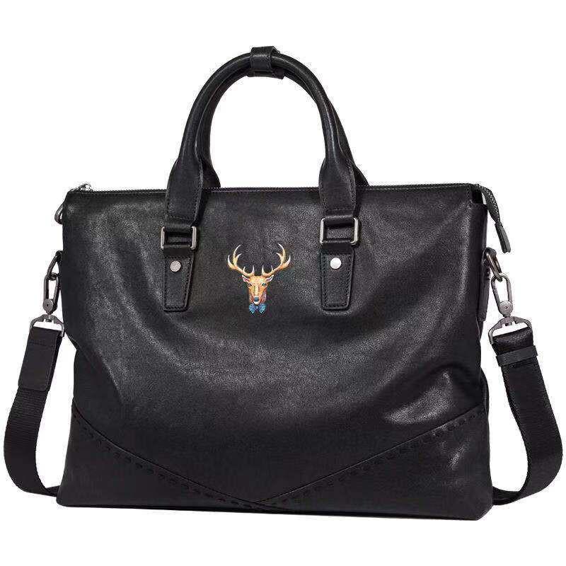 Men s Bag Genuine Leather Handbag Cowhide Computer 14 Inch Business Large Capacity Briefcase Trend 38x6x30 чёрный