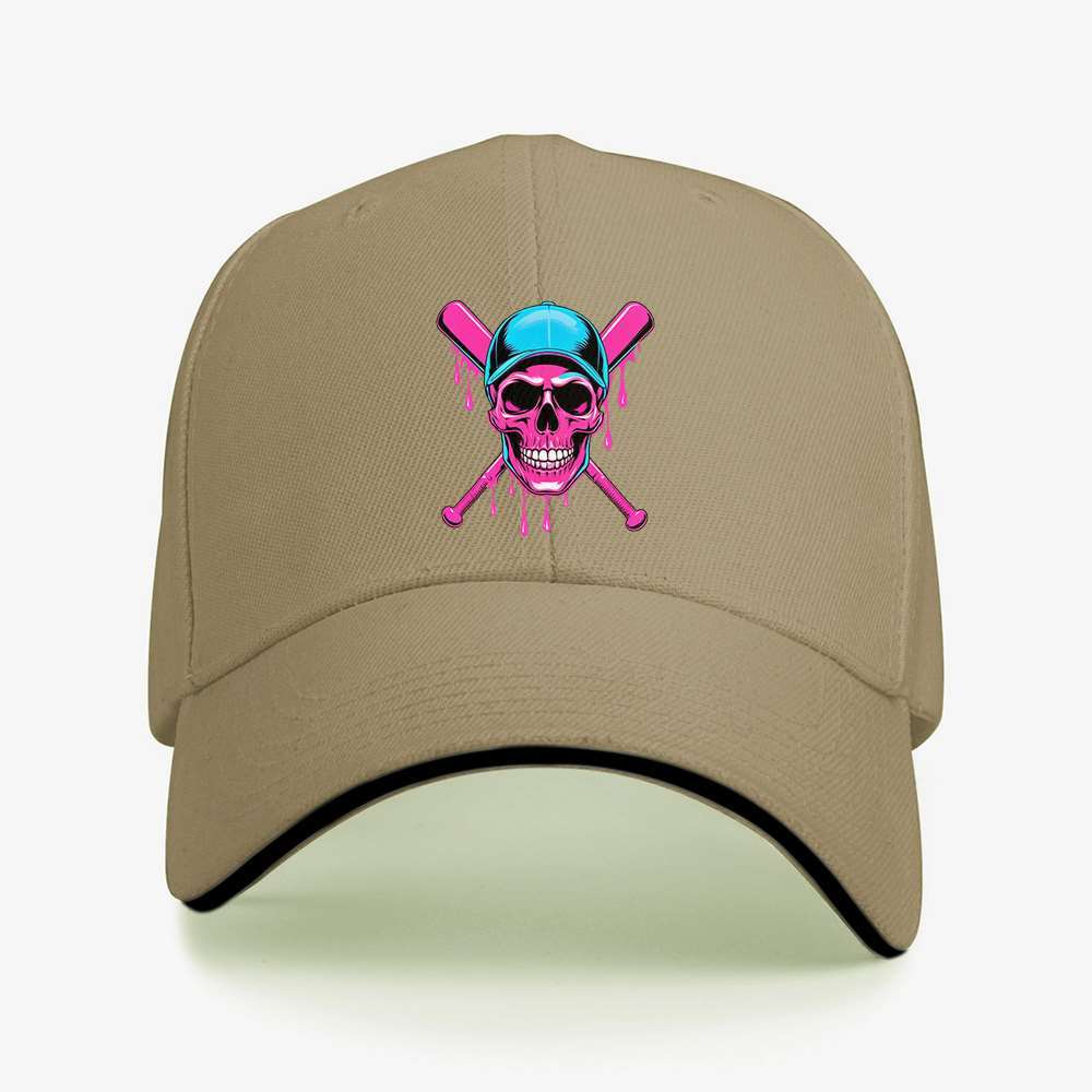 Dripping Skull and Baseball Bats Black Baseball Cap Adjustable Polyester Streetwear Cap for Men Women