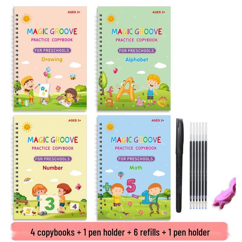 Children's Calligraphy Practice Book: English, Pinyin, and Number Groove Pen Control Training