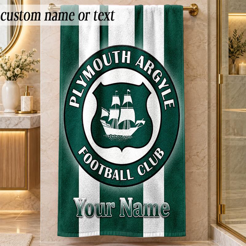 Beach TowelPlymouth Argyle FC Custom Name Text Personalized Soft Towel for Beach Pool Indoor Home Decor Gift