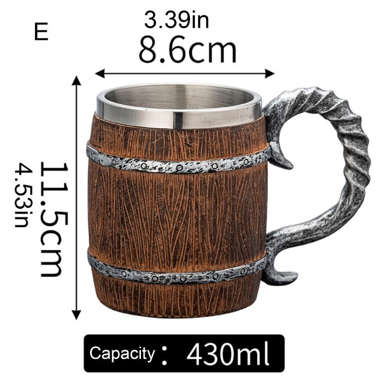 Large Capacity Beer Mugs For Outdoors Use With Retro Woodgrain Finish Nonrust Steel Insulated Cup Thermal Resin Construction