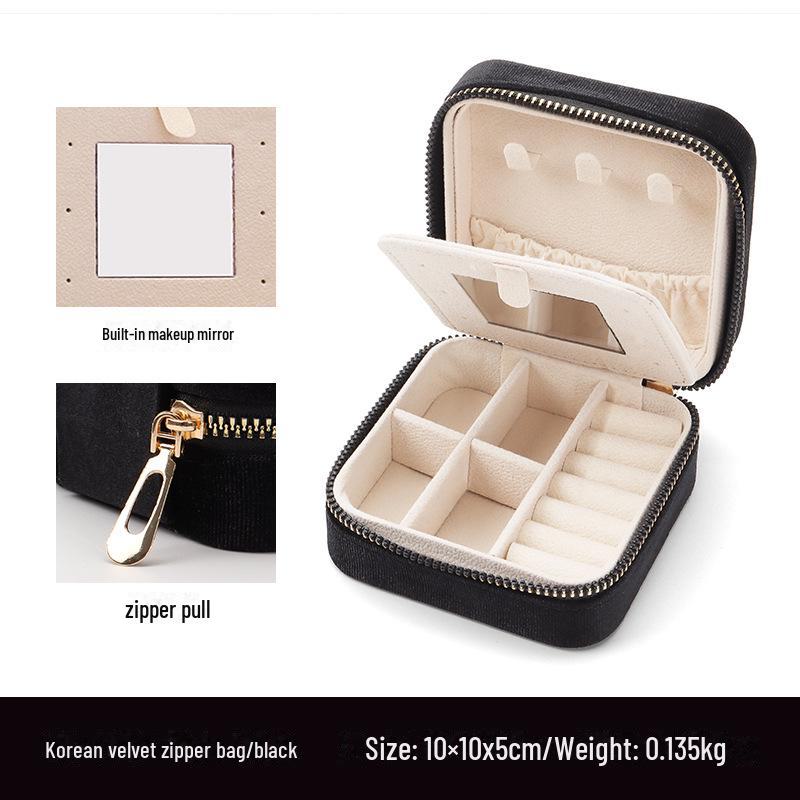 

Корейская фланелевая шкатулка для хранения украшений с зеркалом — удобный органайзер для сережек и колец 10*10*5cm