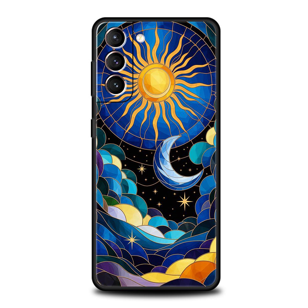 Phone Case Cover for Samsung Galaxy S25 Edge S24 S23 S22 S20 S21 FE Ultra S10 S10E Plus 5G Soft TPU Beautiful Sun Moon Glass Bag